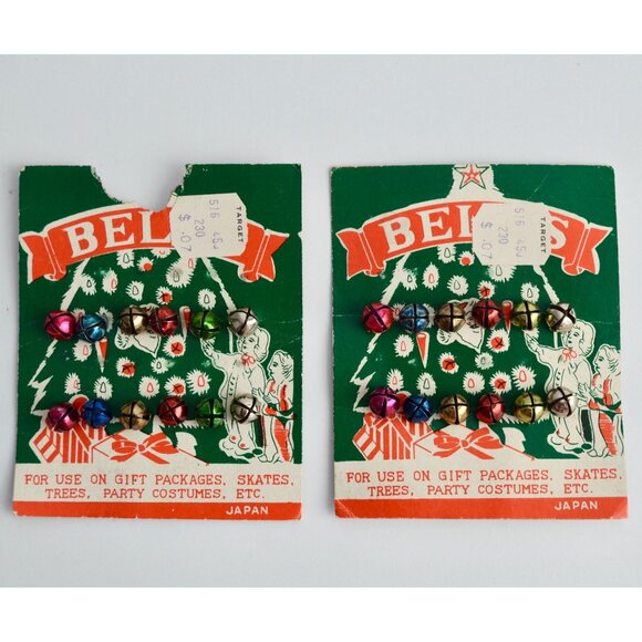 Vintage Christmas Bells Japan Multicolored On Cards Quantity 24 Total Bells - Picture 1 of 4